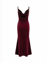 Velvet Cowl Neck Backless Chain Detail Mermaid Maxi Dress