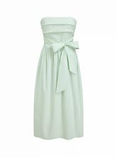 Cotton Bowknot Ruched Bandeau Maxi Dress