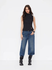 Cotton-blend Asymmetrical Button Top