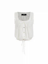 Cotton Textured Square Neck Drawstring Crop Tank Top