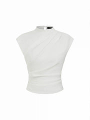 Woven Stand Collar Ruched Crop Blouse