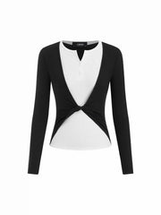 Colorblock Twisted Long Sleeve Top