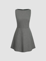 Boat Neck Zipper Sleeveless Mini Dress