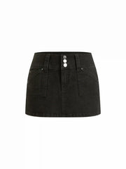Denim Low Rise Button A-line Micro Skirt