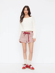 Cotton-blend Low Rise Stripe Bowknot Shorts