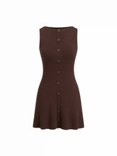 Knit Boat Neck Button Through Mini Dress