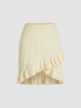 Cable Knit Mid Waist Ruffle Hem Mini Skirt