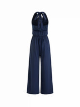 Halter Neckline Ruched Knotted Patched Lace Straight Leg Jumpsuit