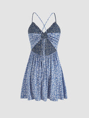Floral Lace Up Backless Mini Dress