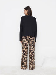 Bowknot Leopard Print Long Sleeve Top & Mid Rise Elastic Waist Wide Leg Trousers Loungewear Set
