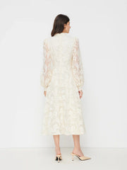 Lace Stand Collar Paisley Lantern Sleeve Maxi Dress