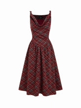 Cowl Neck Tartan Plaid Twist A-line Midi Cami Dress