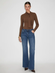 Stand Collar Knotted Long Sleeve Top