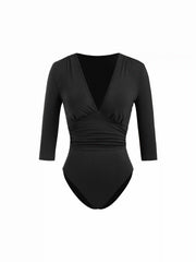 V-neck Ruched Middle Sleeve Bodysuit