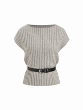 Knit Boat Neck Top With Belt