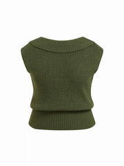 Knit Boat Neck Backless Chain Detail Tank Top Curve & Plus
