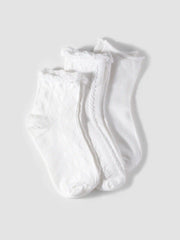 3 Pairs Solid Cable Classic Knit Socks Set