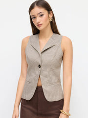 Houndstooth Collar V-neck Button Blazer Vest