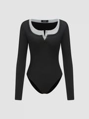 Square Neck Contrasting Binding Knitted Bodysuit