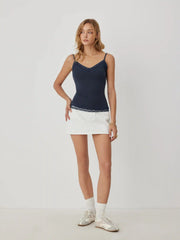 High Stretch Cotton-blend V-neck Lace Trim Cami Top