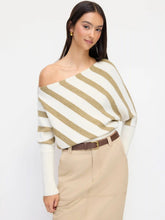 Knit Striped Asymmetrical Neck Long Sleeve Top