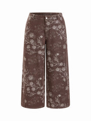 Cotton-blend Low Rise Floral Wide Leg Trousers Curve & Plus