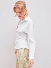 Collar Solid Button Long Sleeve Blouse
