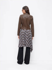 Zip Through Stand Collar Faux Leather Crop Jacket