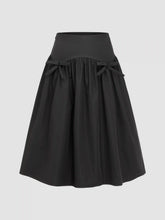 Mid Rise Bowknot Ruffle Solid Midi Skirt