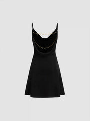 Cowl Neck Backless Chain Ruched Detail Cami Mini Dress