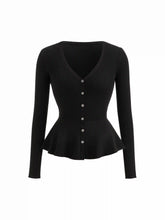 Knit V-neck Cinched Waist Button Cardigan