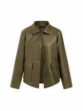 Faux Leather Collar Long Sleeve Button Oversized Shacket