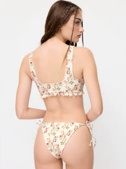 Floral V-neck Bracelet Top & Tie Side Bikini Set