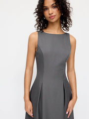 Boat Neck Pleated A-line Midi Cami Dress