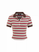 Cotton-blend Stripe Polo Neck Tee
