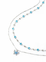 GEMSTONE & BUTTERFLY PENDANT LAYERED NECKLACE