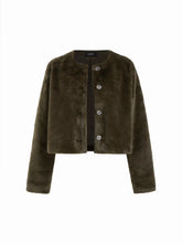 Faux Fur Round Neckline Long Sleeve Oversized Crop Jacket