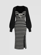Knit Sweetheart Striped Split Maxi Dress & Long Sleeve Shrug Set