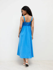 Cotton-blend Sweetheart Bowknot Cut Out Shirred Maxi Dress