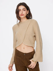 Knit Round Neckline Solid Crop Sweater