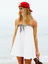 Cotton Bandeau Striped Bowknot Oversized Babydoll Mini Dress