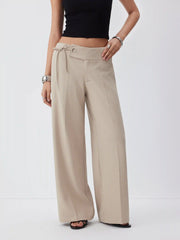 Low Rise Side Tie Metal Detail Straight Leg Trousers