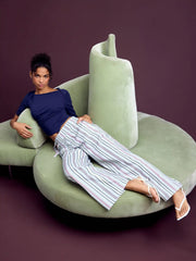 Linen-blend Low Rise Striped Belted Wide Leg Trousers