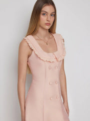 Button-front Ruffled Lace Collar Sleeveless Mini Dress