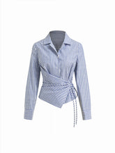 Cotton-blend Collar Stripe Knotted Shirt