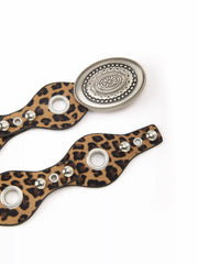 STUDDED & EYELET EMBELLISHED & ENGRAVED OVAL BUCKLE BELT