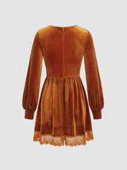 Velvet V-neck Lace Mini Dress