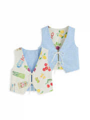 Fruit Graphic Color-Blocking V-Neck Oversized Reversible Jacket Vest