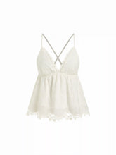 Cotton Broderie Anglaise V-neck Scallop Lace Trim Cami Top
