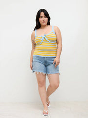 Knit Sweetheart Contrasting Binding Stripe Bowknot Cami Top Curve & Plus